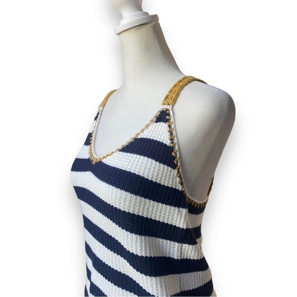 HEM & Thread Navy, White, and Gold Stripe Crochet Knit Tank Top | Size Medium - Picture 6 of 14
